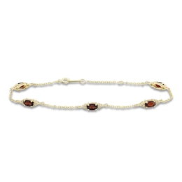 Oval-Cut Natural Garnet & Diamond Station Bracelet 1/15 ct tw 10K Yellow Gold 7.25"