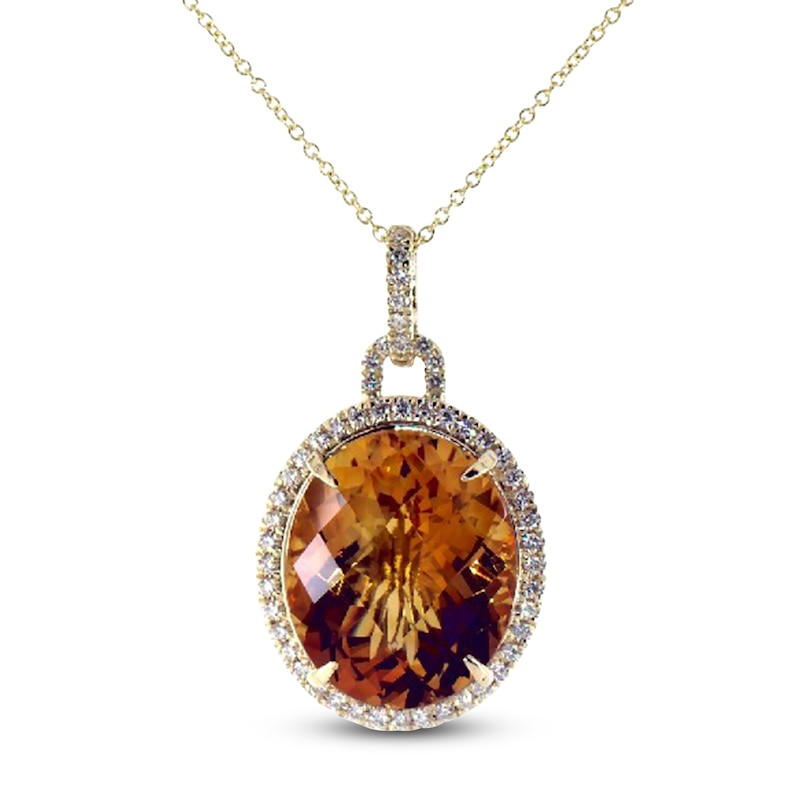 Main Image 1 of Jared Atelier Oval-Cut Citrine & Certified Diamond Halo Necklace 5/8 ct tw 14K Yellow Gold 19"
