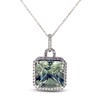 Thumbnail Image 1 of Jared Atelier Square-Cut Natural Green Quartz & Certified Diamond Halo Necklace 5/8 ct tw 14K White Gold 19"