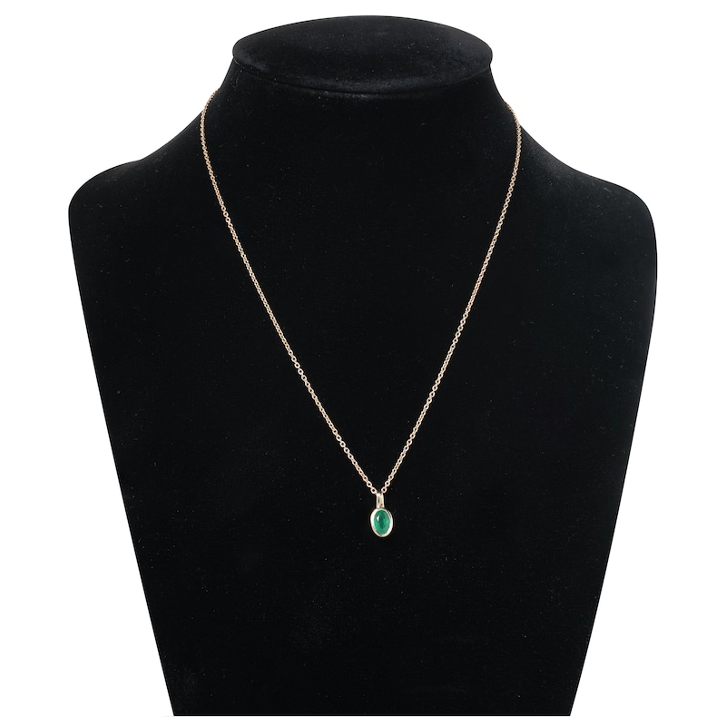 Main Image 3 of Oval-Cut Natural Emerald Bezel-Set Solitaire Necklace 14K Yellow Gold 17"