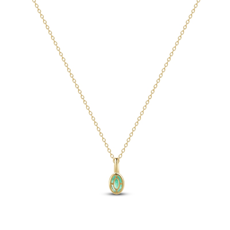 Main Image 5 of Oval-Cut Natural Emerald Bezel-Set Solitaire Necklace 14K Yellow Gold 17"