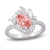 Thumbnail Image 1 of Oval-Cut Pink Lab-Grown Diamond and White Lab-Grown Diamond Floral Engagement Ring 2-1/4 ct tw 14K White Gold