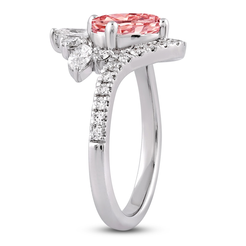 Main Image 2 of Oval-Cut Pink Lab-Grown Diamond and White Lab-Grown Diamond Floral Engagement Ring 2-1/4 ct tw 14K White Gold