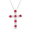 Thumbnail Image 1 of Lab-Created Ruby & White Lab-Created Sapphire Cross Necklace Sterling Silver 18"