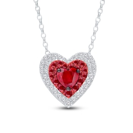 Kallati Heart-Shaped Natural Ruby & Diamond Necklace 1/5 ct tw 14K White Gold 18"