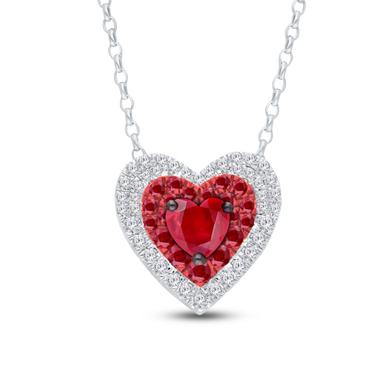 Main Image 1 of Kallati Heart-Shaped Natural Ruby & Diamond Necklace 1/5 ct tw 14K White Gold 18"