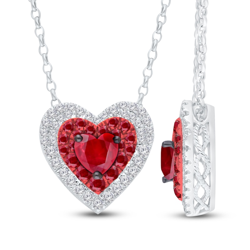 Main Image 2 of Kallati Heart-Shaped Natural Ruby & Diamond Necklace 1/5 ct tw 14K White Gold 18"
