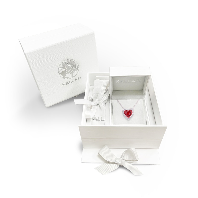 Main Image 4 of Kallati Heart-Shaped Natural Ruby & Diamond Necklace 1/5 ct tw 14K White Gold 18"