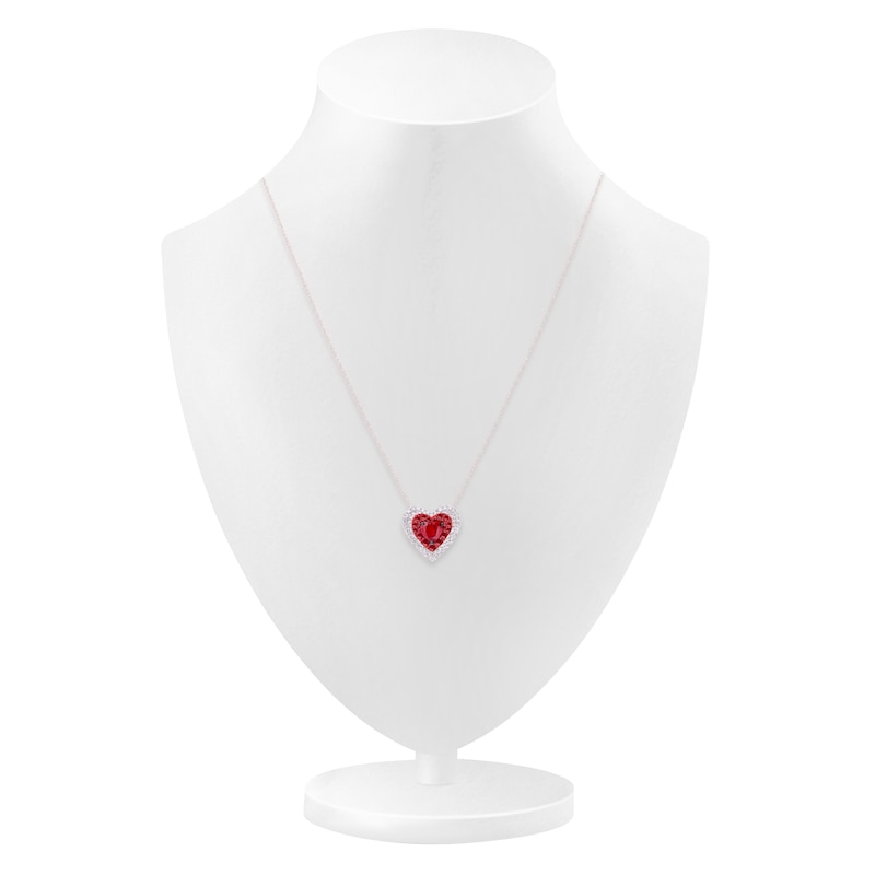 Main Image 5 of Kallati Heart-Shaped Natural Ruby & Diamond Necklace 1/5 ct tw 14K White Gold 18"