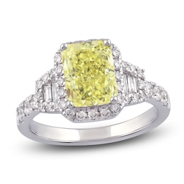 Radiant-Cut Yellow Lab-Grown Diamond & White Lab-Grown Diamond Engagement Ring 2-3/4 ct tw 14K White Gold