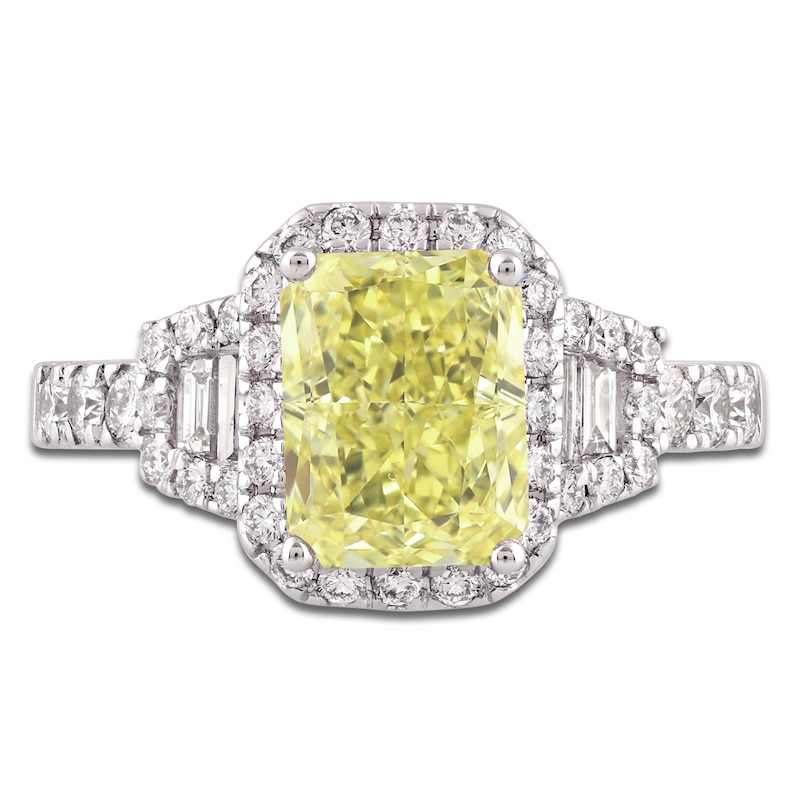 Main Image 3 of Radiant-Cut Yellow Lab-Grown Diamond & White Lab-Grown Diamond Engagement Ring 2-3/4 ct tw 14K White Gold