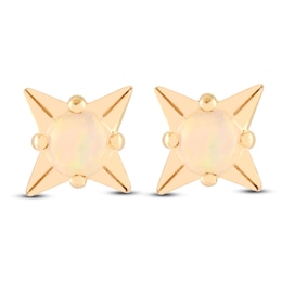 Natural Opal Star Stud Earrings 10K Yellow Gold