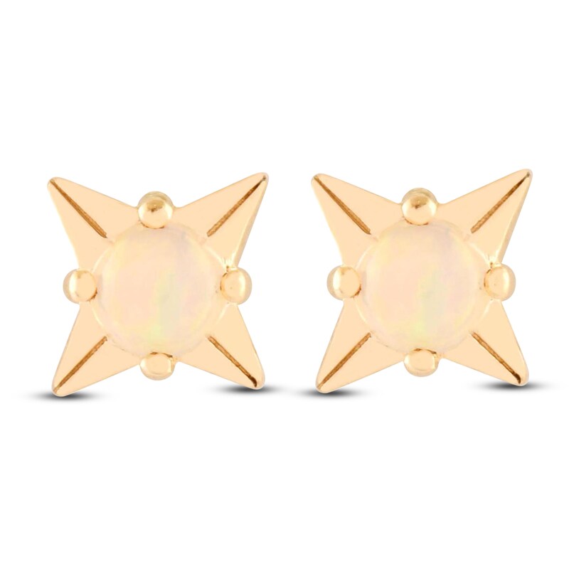 Main Image 1 of Natural Opal Star Stud Earrings 10K Yellow Gold