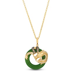 Le Vian Natural Jade Dragon Necklace 1/3 ct tw Diamonds 14K Honey Gold 19"