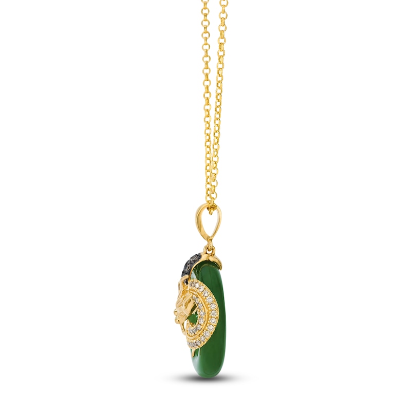 Main Image 2 of Le Vian Natural Jade Dragon Necklace 1/3 ct tw Diamonds 14K Honey Gold 19"