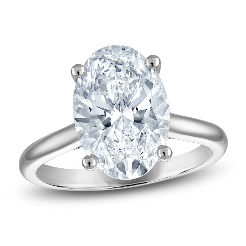 Main Image 1 of Oval-Cut Lab-Grown Diamond Solitaire Plus Engagement Ring 4 ct tw Platinum (VS2/F)