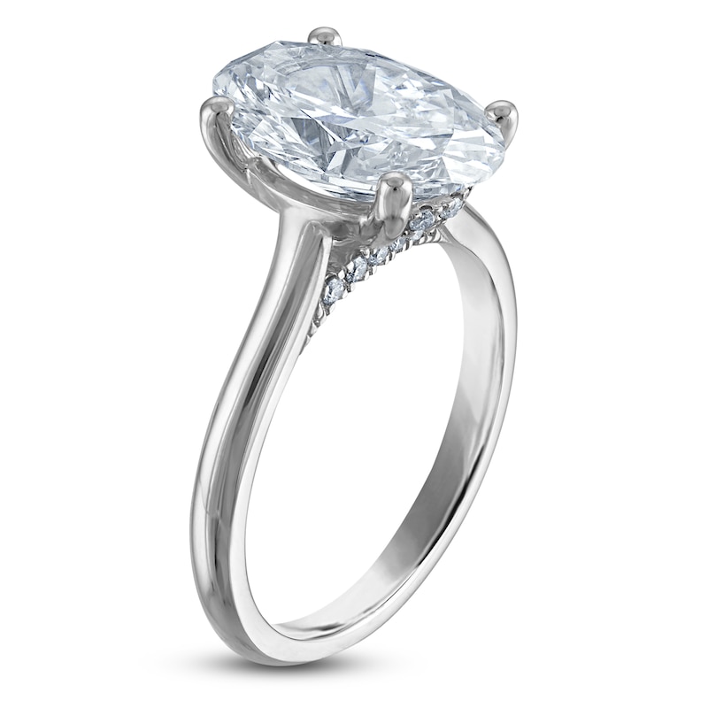 Main Image 2 of Oval-Cut Lab-Grown Diamond Solitaire Plus Engagement Ring 4 ct tw Platinum (VS2/F)