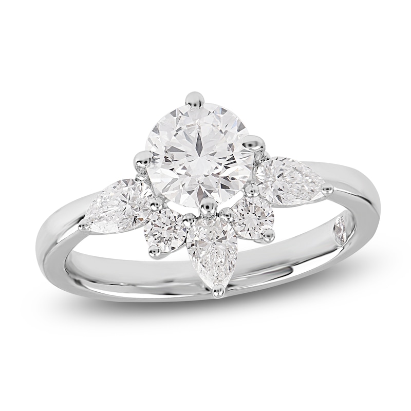 Main Image 1 of Storied Diamond Desert Sands of Eternity Round-Cut Half Halo Engagement Ring 1-5/8 ct tw 18K White Gold