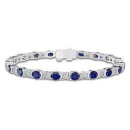 Oval-Cut Blue Lab-Created Sapphire & Round-Cut White Lab-Created Sapphire Bracelet Sterling Silver 7.25"