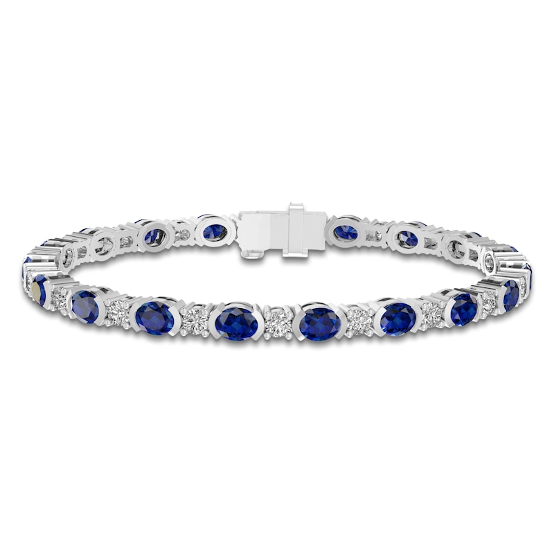 Main Image 1 of Oval-Cut Blue Lab-Created Sapphire & Round-Cut White Lab-Created Sapphire Bracelet Sterling Silver 7.25"