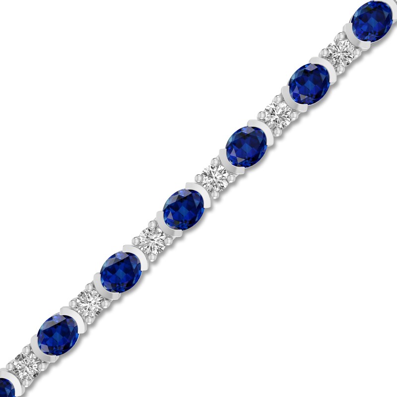 Main Image 2 of Oval-Cut Blue Lab-Created Sapphire & Round-Cut White Lab-Created Sapphire Bracelet Sterling Silver 7.25"