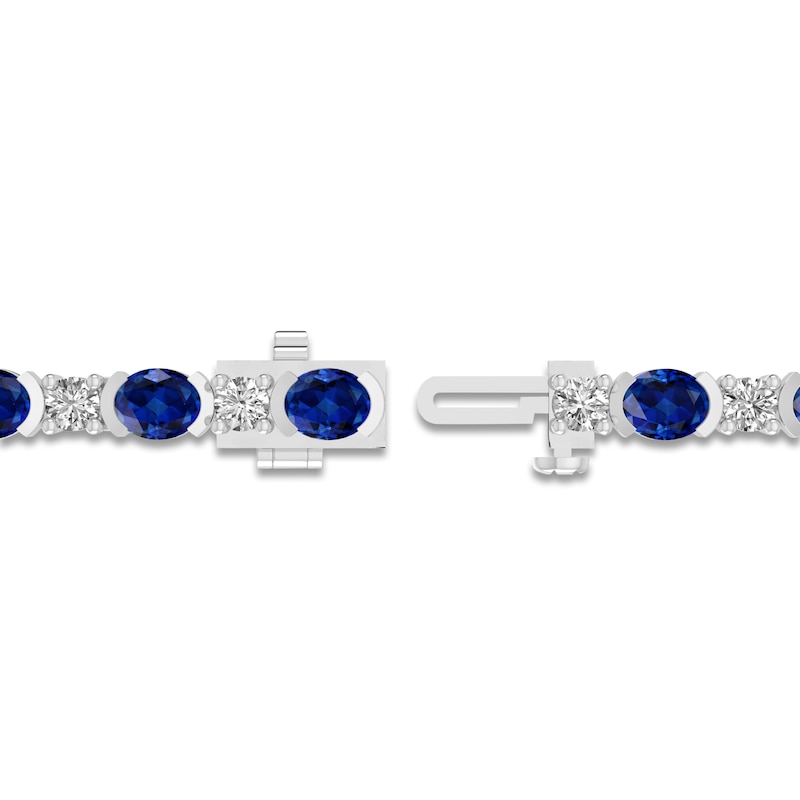 Main Image 3 of Oval-Cut Blue Lab-Created Sapphire & Round-Cut White Lab-Created Sapphire Bracelet Sterling Silver 7.25"