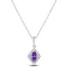 Thumbnail Image 1 of Oval-Cut Natural Amethyst & Diamond Frame Ring 1/10 ct tw 14K White Gold 18"