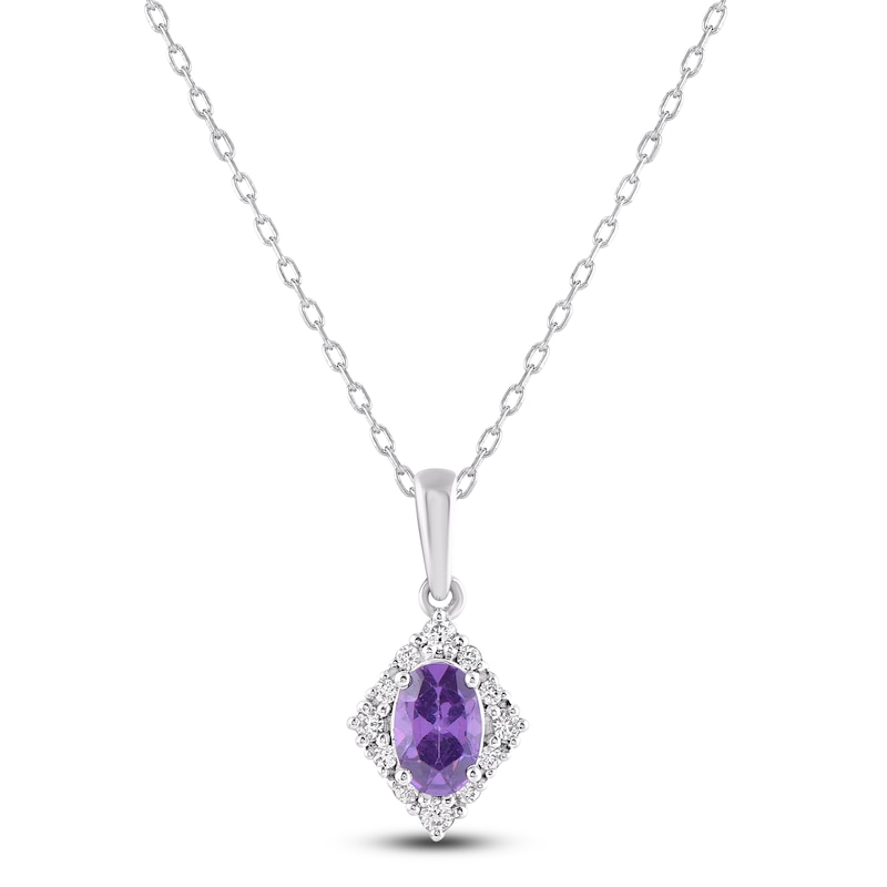 Main Image 1 of Oval-Cut Natural Amethyst & Diamond Frame Ring 1/10 ct tw 14K White Gold 18"