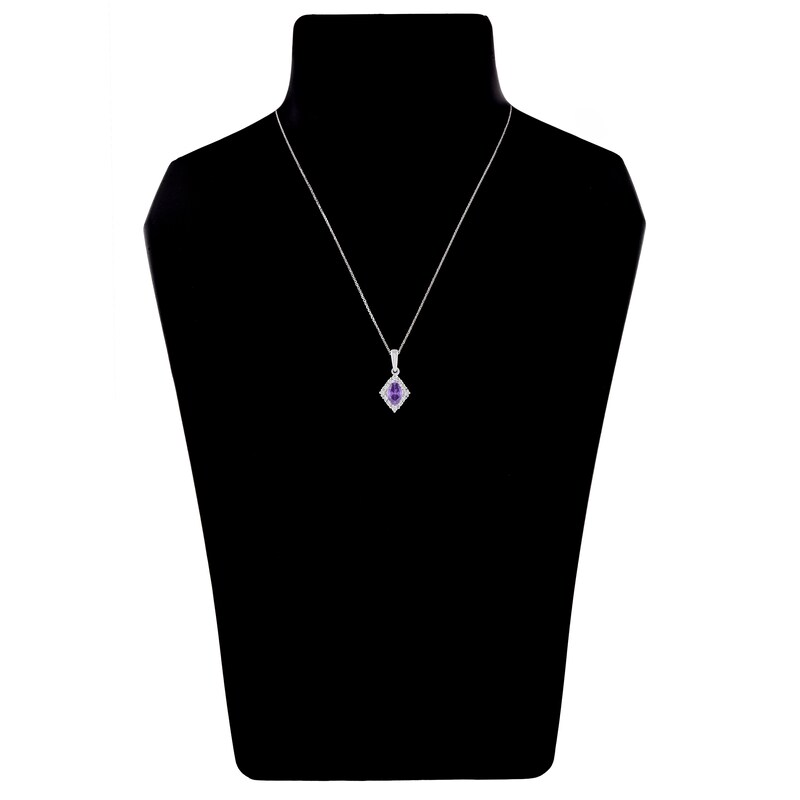 Main Image 4 of Oval-Cut Natural Amethyst & Diamond Frame Ring 1/10 ct tw 14K White Gold 18"