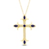 Thumbnail Image 1 of Marquise & Round-Cut Natural Blue Sapphire & Diamond Cross Necklace 1/10 ct tw 14K Yellow Gold 18"