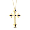 Thumbnail Image 2 of Marquise & Round-Cut Natural Blue Sapphire & Diamond Cross Necklace 1/10 ct tw 14K Yellow Gold 18"
