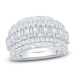 Round, Emerald & Baguette-Cut Lab-Grown Diamond Multi-Row Anniversary Ring 4 ct tw 14K White Gold
