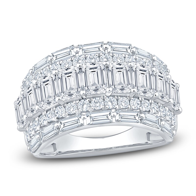 Main Image 1 of Round, Emerald & Baguette-Cut Lab-Grown Diamond Multi-Row Anniversary Ring 4 ct tw 14K White Gold