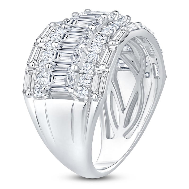 Main Image 2 of Round, Emerald & Baguette-Cut Lab-Grown Diamond Multi-Row Anniversary Ring 4 ct tw 14K White Gold