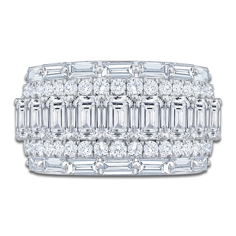 Main Image 3 of Round, Emerald & Baguette-Cut Lab-Grown Diamond Multi-Row Anniversary Ring 4 ct tw 14K White Gold