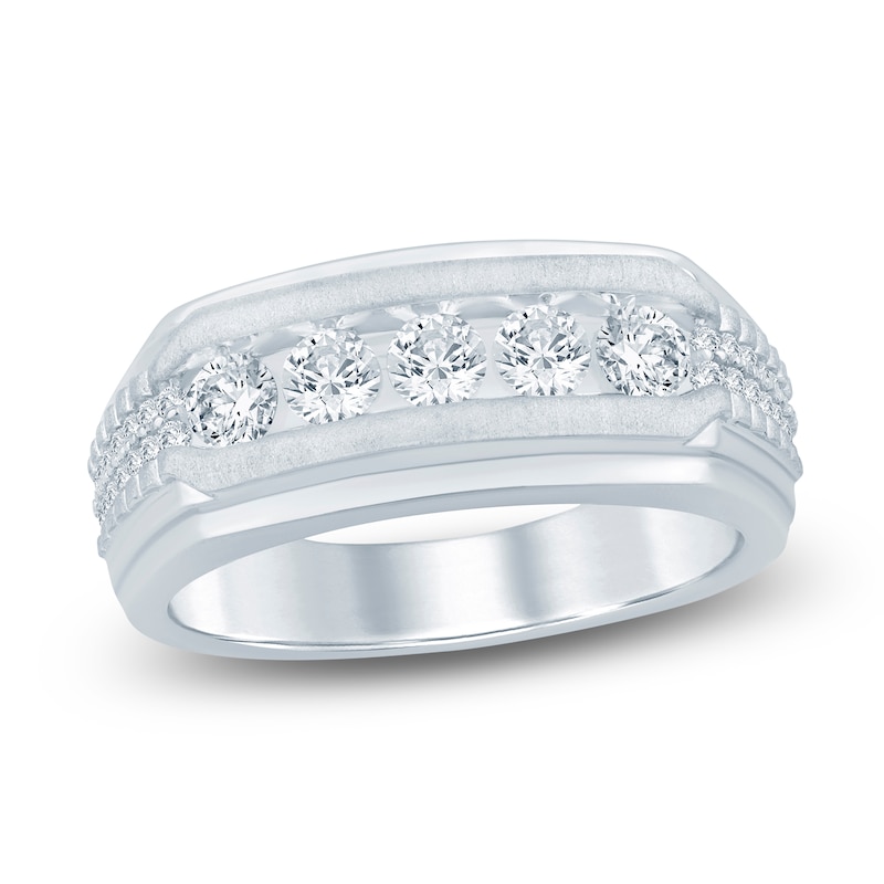 Main Image 1 of Men's Lab-Grown Diamond Five-Stone Ring 1 ct tw 14K White Gold