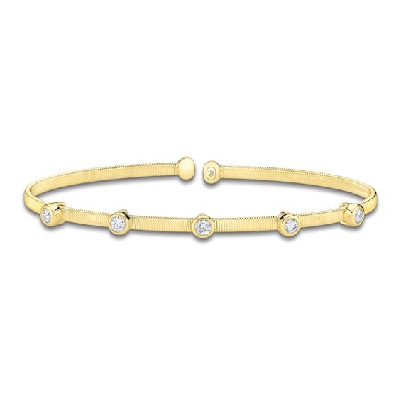 Shy Creation Bezel-Set Diamond Station Bangle Bracelet 1/3 ct tw 14K Yellow Gold B22001311ZS