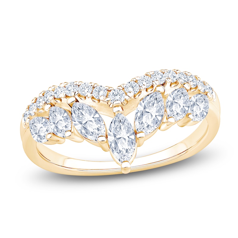 Main Image 1 of Marquise & Round-Cut Lab-Grown Diamond Contour Anniversary Ring 1 ct tw 14K Yellow Gold