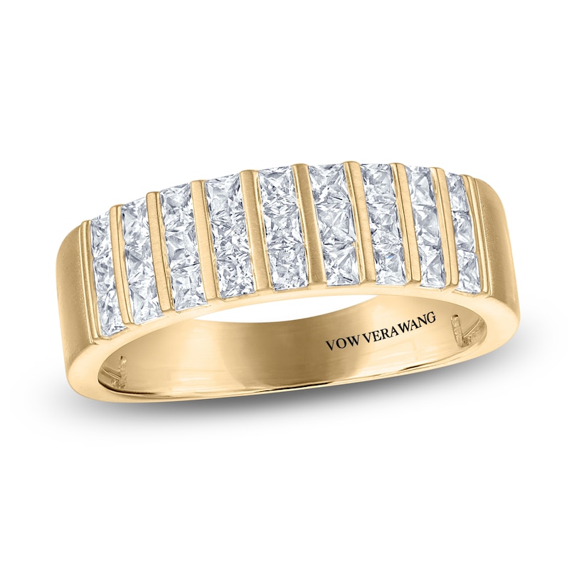 Main Image 1 of Vera Wang VOW Men's Square-Cut Lab-Grown Multi-Row Wedding Band 1 1/5 ct tw 14K Yellow Gold