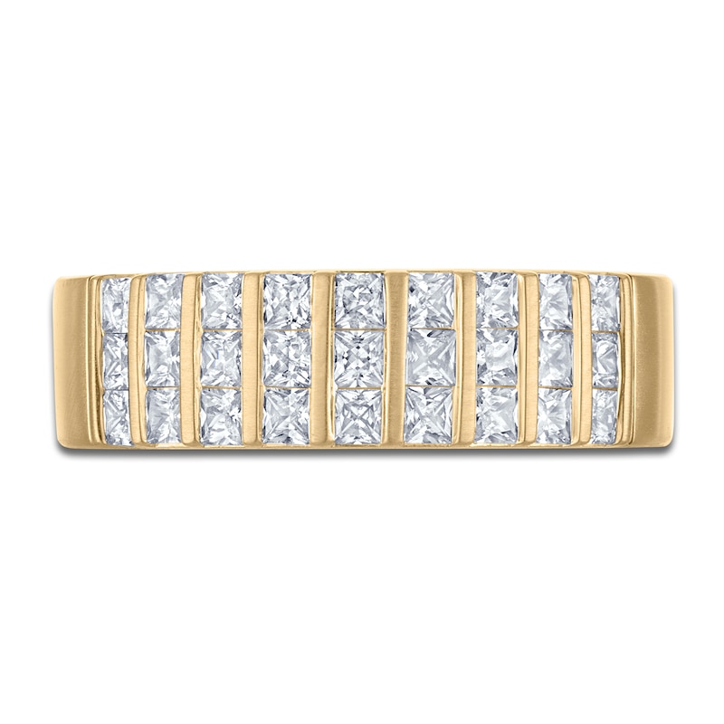 Main Image 3 of Vera Wang VOW Men's Square-Cut Lab-Grown Multi-Row Wedding Band 1 1/5 ct tw 14K Yellow Gold