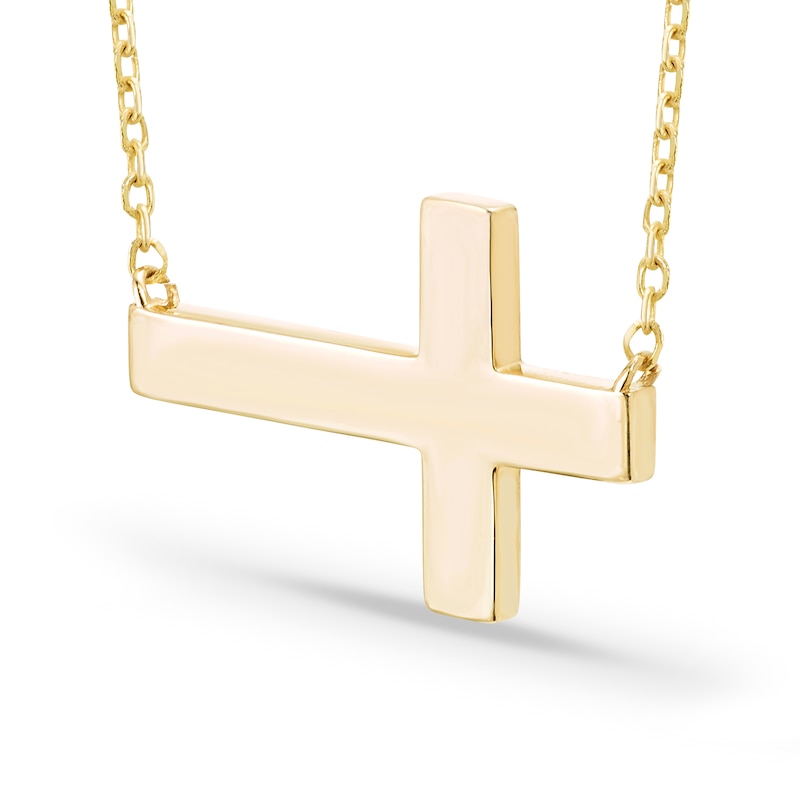 Main Image 2 of Engravable Sideways Cross Necklace 14K Yellow Gold 18" Adjustable