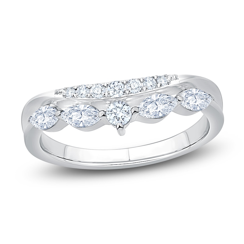 Main Image 1 of Marquise & Round-Cut Lab-Grown Diamond Anniversary Ring 1/2 ct tw 14K White Gold