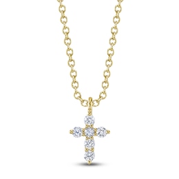 Shy Creation Diamond Cross Necklace 1/10 ct tw 14K Yellow Gold 18" SC55026658