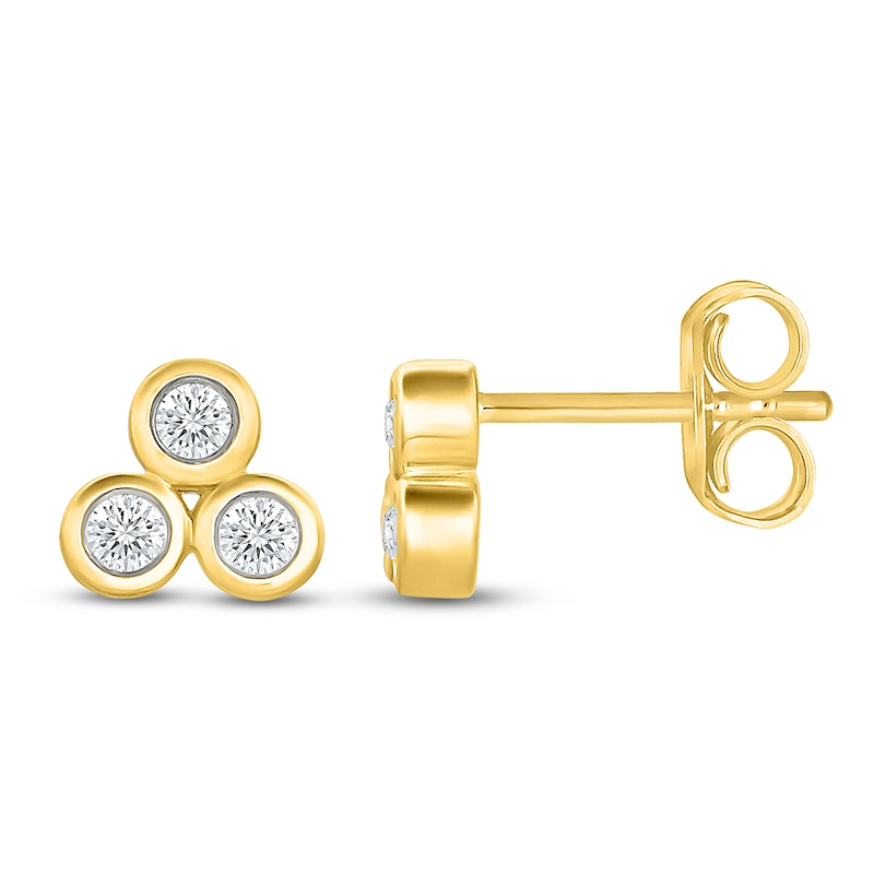 Main Image 1 of Jared Signature Mini Bezel Collection Diamond Trio Stud Earrings 1/8 ct tw 10K Yellow Gold