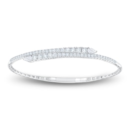 Jared Signature Pear-Shaped & Round-Cut Lab-Grown Diamond Graduated Bypass Flex Bangle Bracelet 2 ct tw 14K White Gold