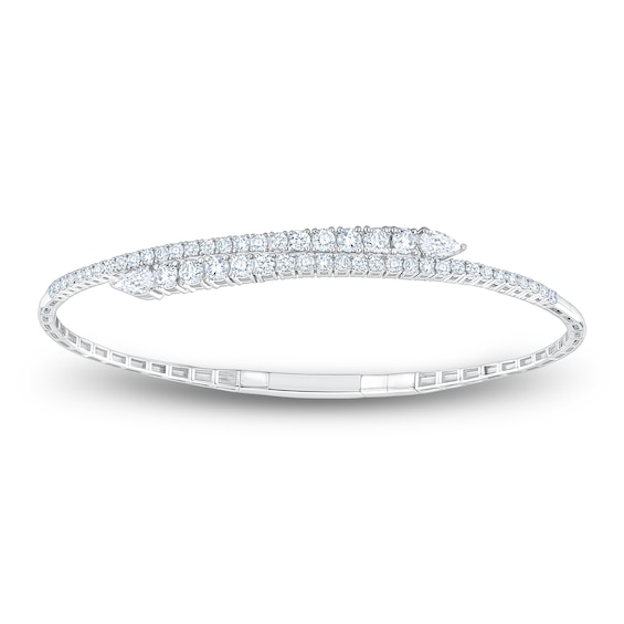 Jared Signature Pear-Shaped & Round-Cut Lab-Grown Diamond Graduated Bypass Flex Bangle Bracelet 2 ct tw 14K White Gold