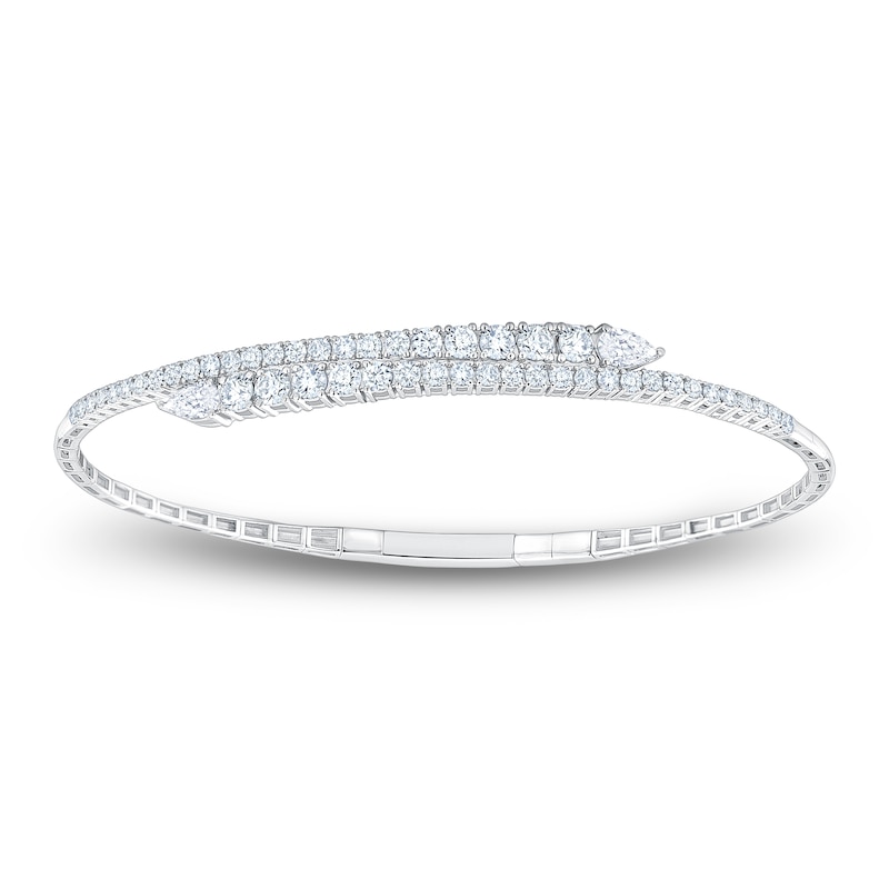 Main Image 1 of Jared Signature Pear-Shaped & Round-Cut Lab-Grown Diamond Graduated Bypass Flex Bangle Bracelet 2 ct tw 14K White Gold