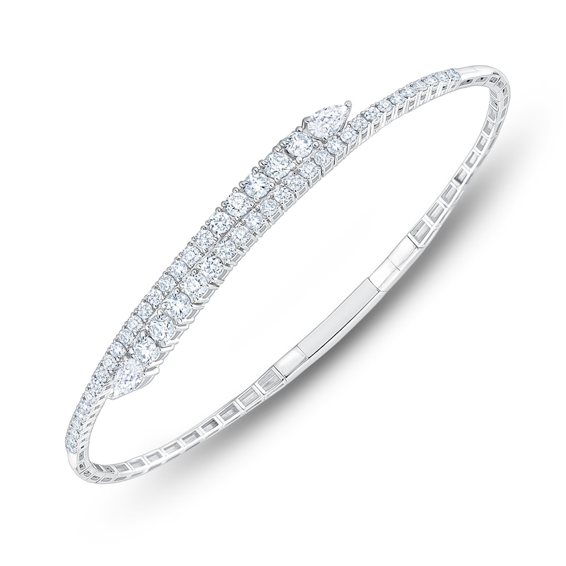 Main Image 2 of Jared Signature Pear-Shaped & Round-Cut Lab-Grown Diamond Graduated Bypass Flex Bangle Bracelet 2 ct tw 14K White Gold