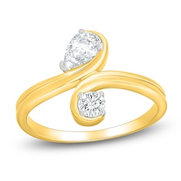 Jared Signature Pear-Shaped & Round-Cut Lab-Grown Diamond Two-Stone Ring 1/2 ct tw 14K Yellow Gold