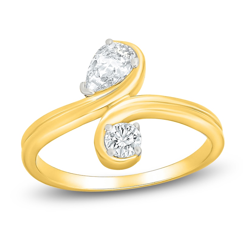 Main Image 1 of Jared Signature Pear-Shaped & Round-Cut Lab-Grown Diamond Two-Stone Ring 1/2 ct tw 14K Yellow Gold